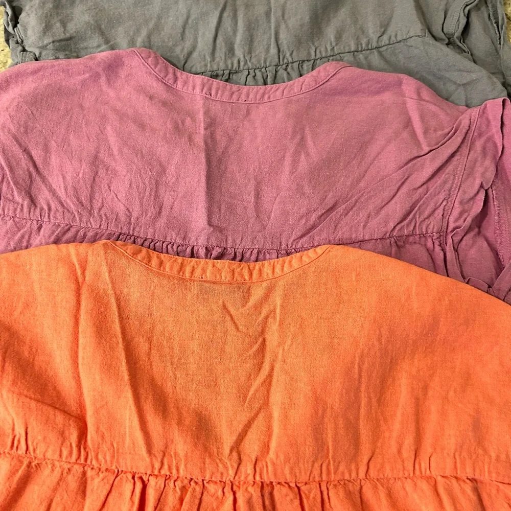 Three Splendid Linen V-Neck Tops - Purple, Light Blue, Coral - Medium - Picture 7 of 8